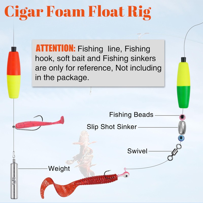 AGOOL Peg Floats Fishing Bobbers, Foam Cigar Fishing Float Bobbers