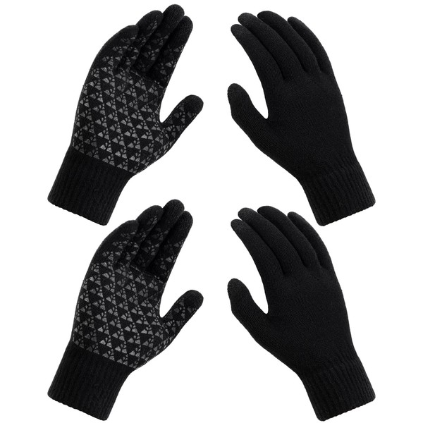 TOBEHIGHER Winter Gloves - 2 Packs Gloves for Men Cold Weather, Mens Gloves Black Gloves Men Heated Anti-Slip Touch Screen with Thermal Soft Knit, Mens Winter Gloves for Running, Driving and Hiking
