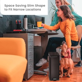 Home Zone Living 8 Gallon and 2.5 Gallon Kitchen Trash Can Combo Value Set, Slim Body Stainless Steel Design, 30 Liter and 9.7 Liter Capacity, Black