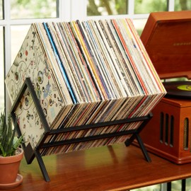 MODERN VINYL Record Storage Racks - Easy Assembly Vinyl Record Holder Stand 100 Lps | Sleek Matte Black LP Holder Stand | Multiuse Vinyl Storage Rack | Storage Rack for Books Magazines Files