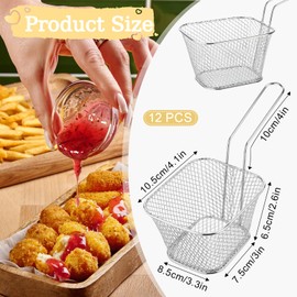12 Pcs Mini Square Fry Bakests French Fry Holder 4.1x3.3x2.6Inches Stainless Steel Food Baskets Frying Chips Baskets Table Serving Deep Fryer Holder for Kitchen Restaurant Party Barbecue