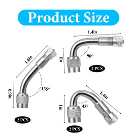 6 Pack 45 Degree 90 Degree 135 Degree Metal Valve Stem Extenders, Dually Valve Stem Extenders Universal Valve Stem Extensions for Wheels Passenger Cars RV Stroller Bicycles Motorcycles Trailer, Silver