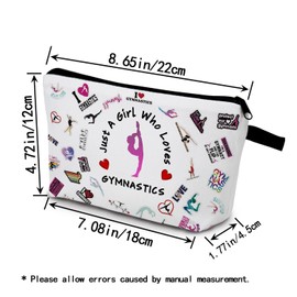 YULUENZE Gymnastics Gifts Just Love Gymnastics Makeup Bag Travel Toiletry Cosmetic Bag with Zipper Birthday Present for Women Gymnastic Lovers Fans Gymnasts
