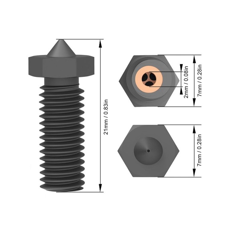 2PCS 3 Hole Nozzles Hardened Steel Nozzle Fit 1.75mm Filament