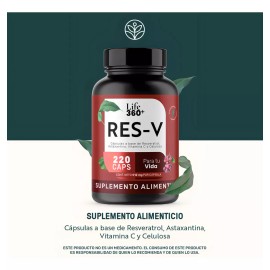 LIFE360+ Life 360+ Res-v Bote 220 Cápsulas Resveratrol Astaxantina No saborizado Unidad