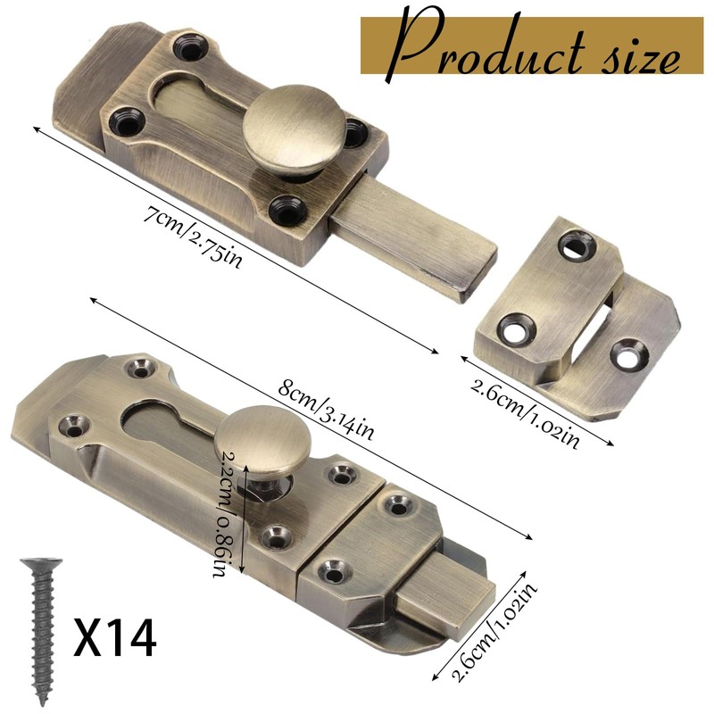 DINGFENG 2 Pcs Barrel Slide Door Bolts, 3 Inch Brass