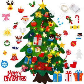 CCINEE Christmas Felt Tree, 3.5ft DIY Felt Xmas Tree with LED Lights 40pcs Detachable Ornaments for Kids Gifts Christmas Tree Wall Door Hanging Decorations…