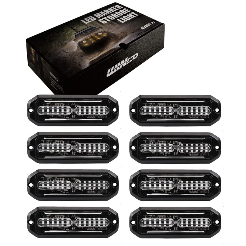 WINECO 8pcs 12 LED Surface Mount Strobe Lights, Firefighter Blue