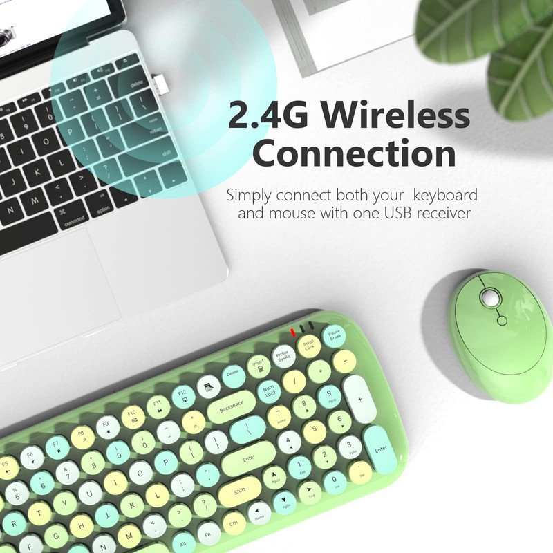 MOFII Wireless Keyboard and Mouse Combo, 2.4GHz RF, Green Colorful,