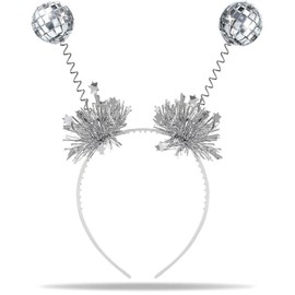 Hatstar Hatstar Disco Kugel Haarreif in silber | Kopfschmuck mit 2 runden schwingenden Spiegel Kugeln | Alien Glitzer Disco Bälle | Accessoire zum Fasching & Karneval Kostüm | für Kinder, Damen & Herren