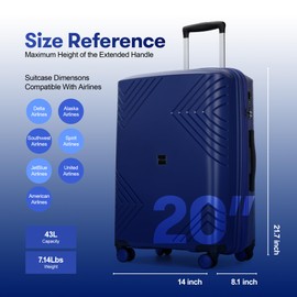 GinzaTravel Hard Shell Carry on Luggage Airline Approved, Carry on Suitcases with Wheels, Lightweight Luminous Textured Travel Luggage, Tsa Approved, 20 Inch Small Carry-On,Navy Blue