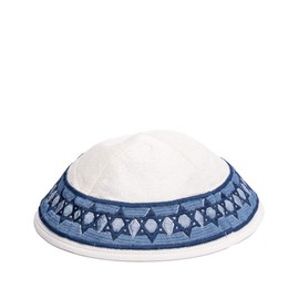 EMANUEL Yair Kippah for Blue on White Men Magen David Star Embroidered (YME-14W)
