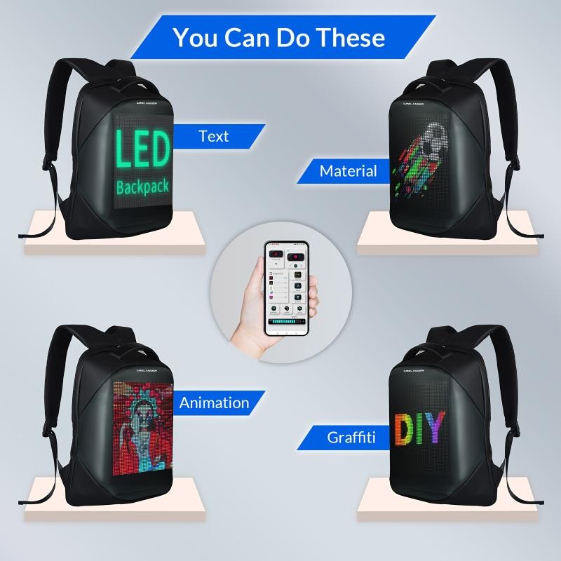 Crelander LED Laptop Backpack, Programmable Travel Backpack For Men And