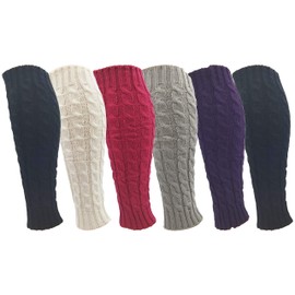 Leg Warmers for Women, 6 Pairs Knee High Cable Knit Warm Thermal Acrylic Winter Sleeve