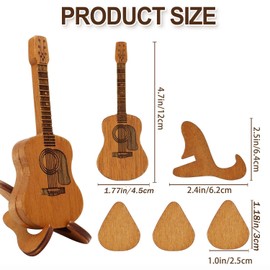 Wzenclave 3 PCS Wooden Guitar Pick Holder With Stand - Unique Engraved Plectrum Case for Electric, Acoustic, Bass Guitar and Ukulele Lovers