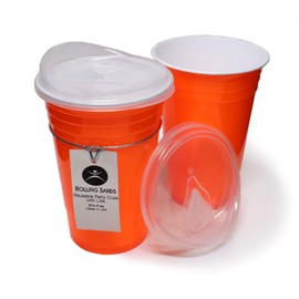 Rolling Sands Reusable BPA-Free 16 Ounce Neon Orange Party Cups with Lids - 2 Pack, Made in USA
