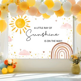 Mocsicka Sunshine Baby Shower Backdrop Boho Rainbow Baby Shower Background for Girl Little Ray of Sunshine Baby Shower Party Decorations Photoshoot Backdrops (7x5ft)