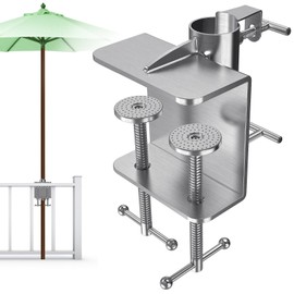 BeneLabel Upgraded Double Clip Deck Umbrella Mount Bracket for Railing Adjustable Patio Umbrellas Clamp Clip Carbon Steel Umbrella Clamp Stand Holder for Parasol, Terrace, Balcony