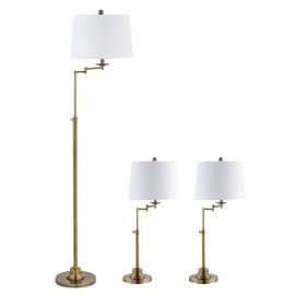 SAFAVIEH Lighting Collection Nadia Contemporary Gold Swing Arm Floor & Table Lamp Set of 3 (LED Bulbs Included)