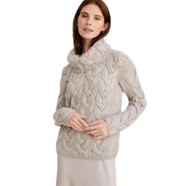 Aran Woollen Mills Womens Chunky Cable Cowlneck Sweater Toast Oat M