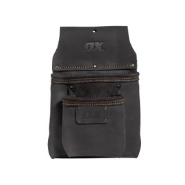 OX Tools Pro Oil-Tanned Leather 2 Pocket Utility Bag – Top Grain Leather Construction & Stitching Reinforcements