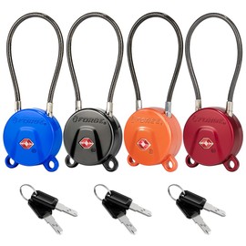 Forge TSA Approved Luggage Locks Ultra-Secure Dimple Key Travel Cable Locks with Zinc Alloy Body- 4 Locks, Black, Blue, red, Green.