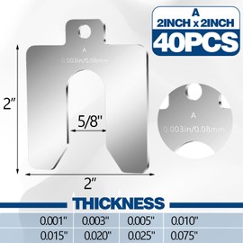 Shimeyao 40 Pcs Size A 2" X 2" Stainless Steel Slotted Shims Kit Composite Precision Metal Shims Stock for Leveling Assortment with Storage Box 8 or 13 Thicknesses for Machinist Motor Shop Wood Door