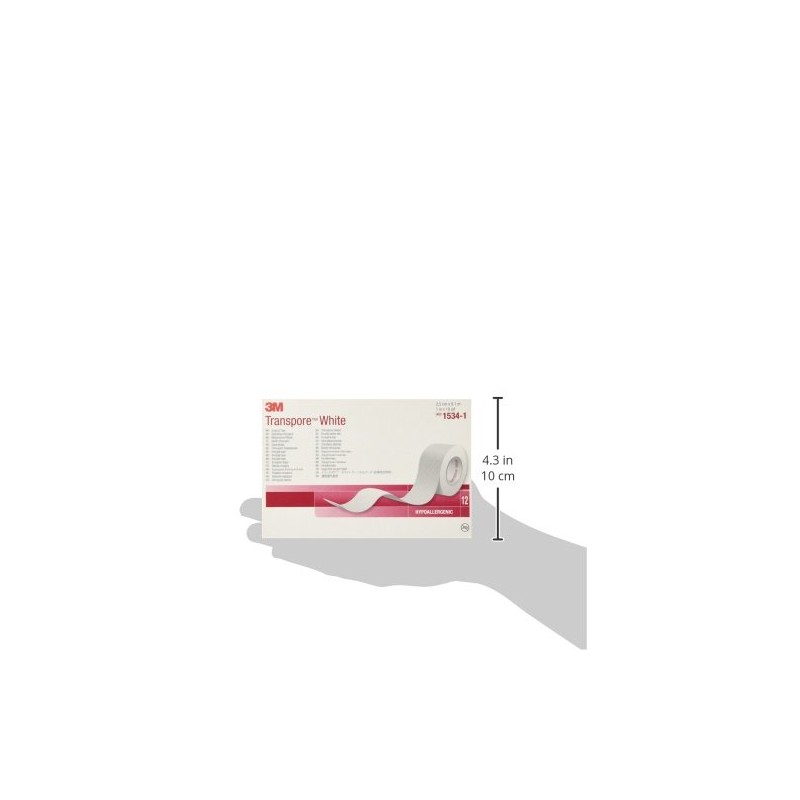 Transpore 3M 1534-1 White Tape, 12 Rolls