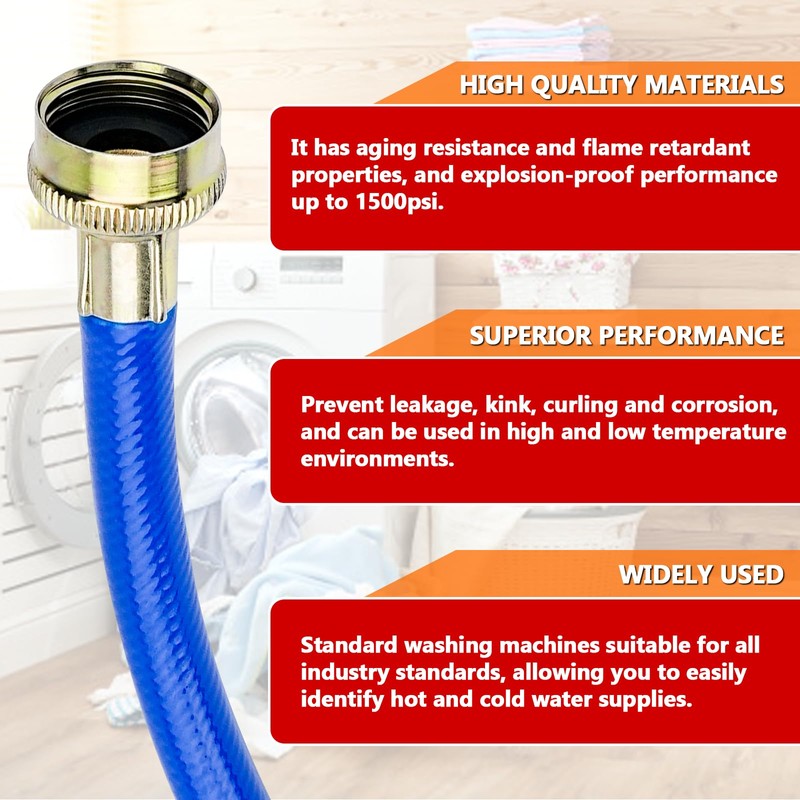 Cenipar 6FT Rubber Washing Machine Hoses Burst Proof 2 Pack