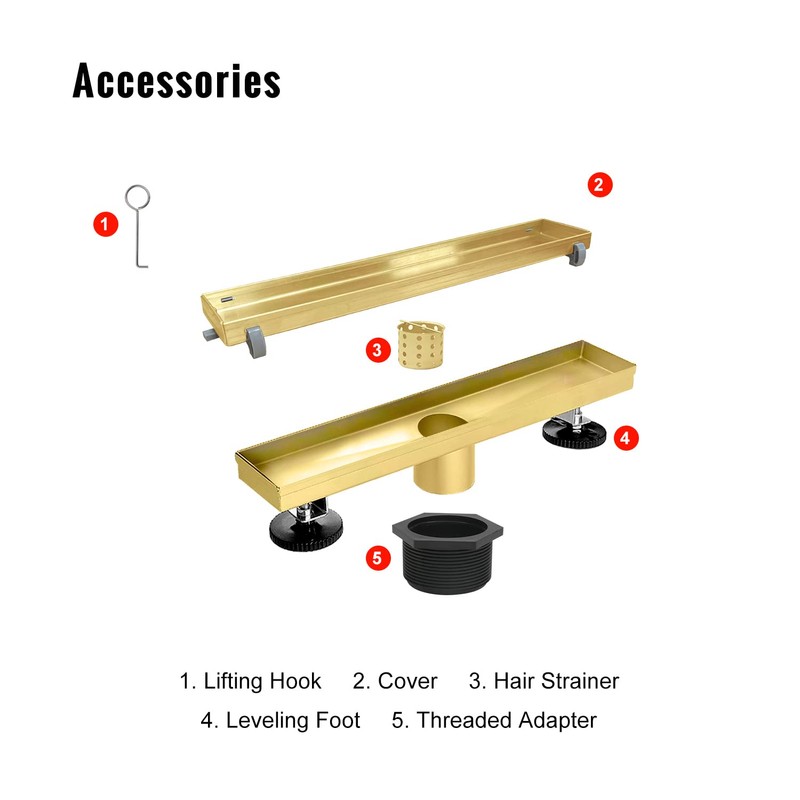 SaniteModar Linear Shower Drain, Gold Shower Drain 12 inch with