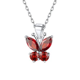 SILVERCUTE January Birthstone Necklace for Women Girls Cute Butterfly Jewellery Red Garnet Pendant Necklaces Sterling Silver Chain