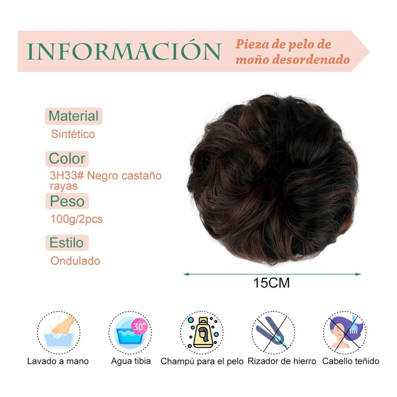 Extensiones De Moño Pelo Desordenado Postizo Moño, 2 Piezas