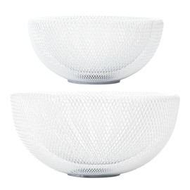 IBWell Metal Wire Woven Fruit Storage Bowl Basket for Kitchen, Large Black Mesh Fruit Stand, for Apple, Pineapple, Banana, Orange, Lemon, Pear, Strawberry, Watermelon (White, Normal & Large)