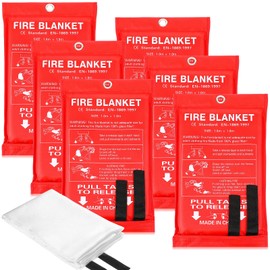 Macarrie 6 Pack 39” x 39” Fire Blanket Emergency Fire Blanket for Home and Kitchen Suppression Blanket Safety Fiberglass Fireproof Blanket Survival for Fireplace Car Office Camping (Red)