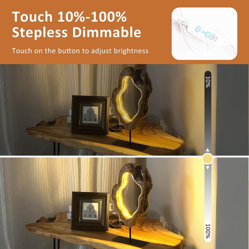 LAPTAIN LED Wood Table Lamp, Irregular Bedside Lamp with Dimmable,