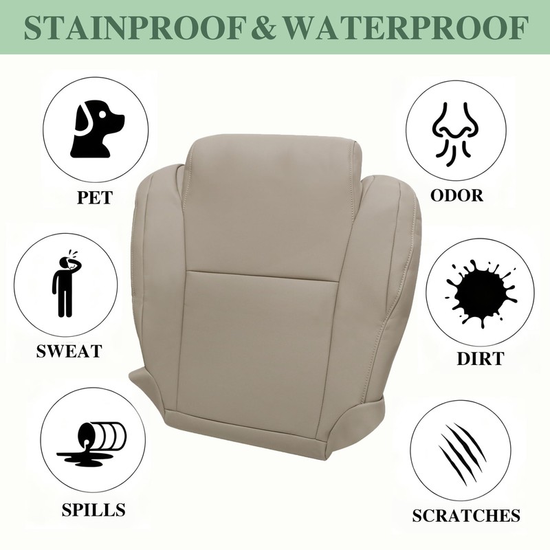 Priprilod Leather Driver Side Bottom Replacement Seat Cover Tan（#44） Compatible