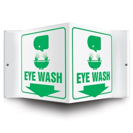 ACCUFORM Signs PSP601 Projection Sign 3D, Legend "Eye WASH (Arrow Down)" with Graphic, 6-Inch x 5-Inch Panel, 0.10-Inch Thick High-Impact Plastic, Pre-Drilled Mounting Holes, Green on White
