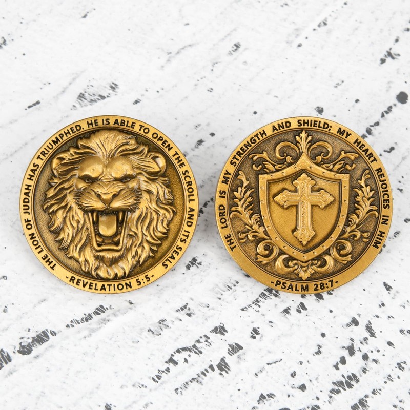Lion of Judah Challenge Coin - 5-Pack Religious Coins with