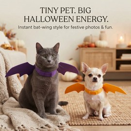 Pet Costume Accessories for Cats & Dogs – Fun Bat Wing & Hat Styles for Halloween Parties, Christmas and Cosplay