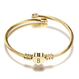 SBI Jewelry Women Initial Heart Bracelet Letter Cuff B Best Friend Girlfriend Women Anniversary Birthday Family Christmas