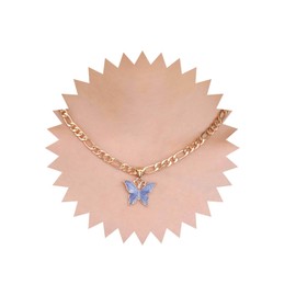 Dervivea Boho Enamel Butterfly Pendent Necklace Blue Butterfly Wing Necklace Butterfly Choker Necklace Gold Figaro Chain Collar Necklace Jewelry for Women