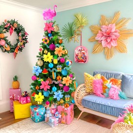 Seenelling 65 Pcs Summer Christmas Tree Ornaments, Tropical Flamingo Decor