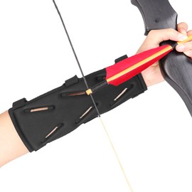 KRATARC Archery Arm Guard Adjustable 3-Strap Accessory Lightweight Hunting Target Practive Adult Unisex (Black, Length 9'')