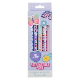 Christian Art Gifts 5 Piece Inspirational Kids Medium Ballpoint Pen Set for Girls: Encouraging Scripture & Quotes, Cute Multicolor Floral Retractable Clip Blue Ink Writing Pens for School Supplies