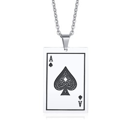 Zeayebsr Men's Women's Cool Stainless Steel Ace of Spades Poker Pendant Necklace 40 mm x 7 mm Fashion Jewellery Set