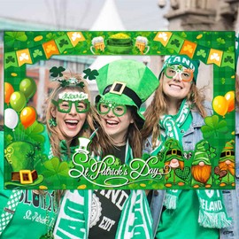 JeVenis St Patricks Day Photo Booth Props Frame Fun Selfie Photoshoot Irish Shamrock Party Decoration Supplies for Photography Green Dress up Favors Accessories