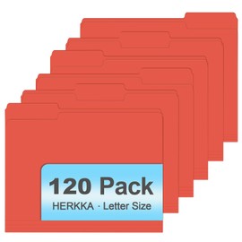 File Folder, HERKKA 120 Pack 1/3 Cut Tab File Folders, File Folders Great for Organizing and Filing, Letter Size, Red