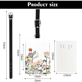 Deokke Luggage Tags Suitcase Tags PU Leather Privacy Screen Luggage Tags Aesthetic Cute Travel Bag Labels for Women Girls Men Red Flower 2 Pack