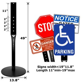 Mutualsign Parking Sign Post 49" Heavy Duty Cast Iron Parking Signs Stand, Movable Sign Stand for Hanging Signs, Black, 20lbs