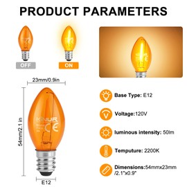 KINUR C7 LED Bulbs, led Night Light Bulb E12 Candelabra Base Amber 2200K, 1 Watt Equivalent 10W Incandescent Bulb, Salt Lamp and Window Candles & Chandeliers Replacement Bulb 8 Pack (8, Amber)